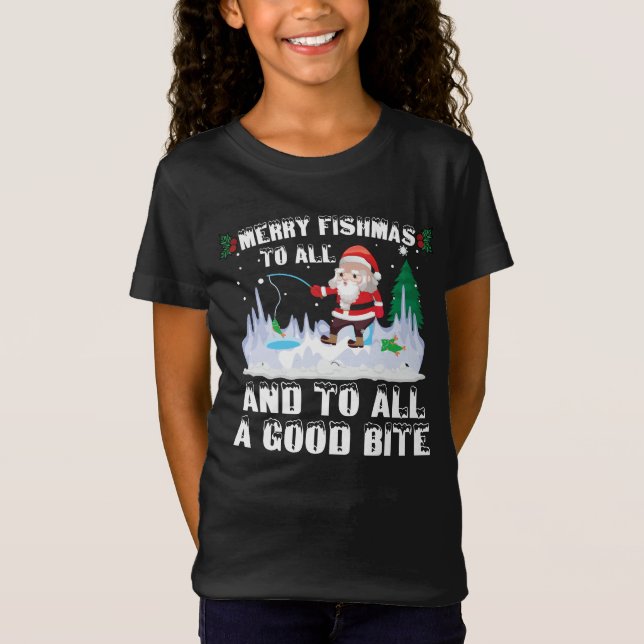 Merry Fishmas Funny Fish Fishing Fisherman Xmas T-Shirt (Front)