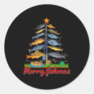 Merry Fishmas Funny Fisher Christmas Tree Fishing Classic Round Sticker