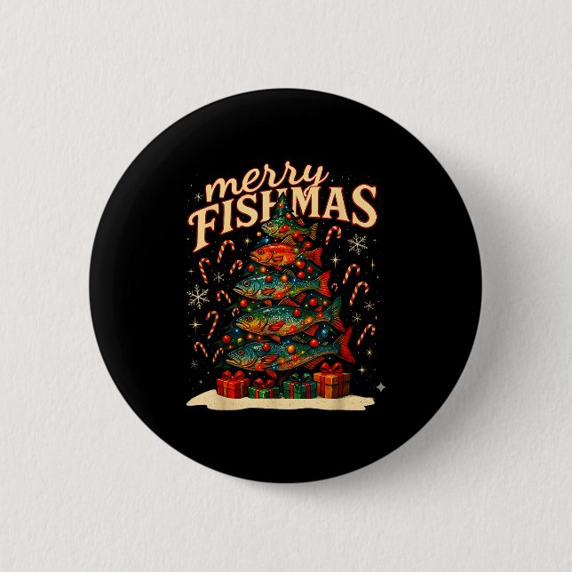Merry Fishmas Funny Fishing Christmas Design  Button (Front)