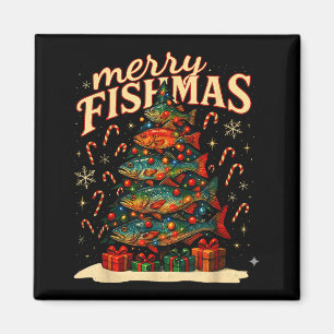 Merry Fishmas Funny Fishing Christmas Design Magnet