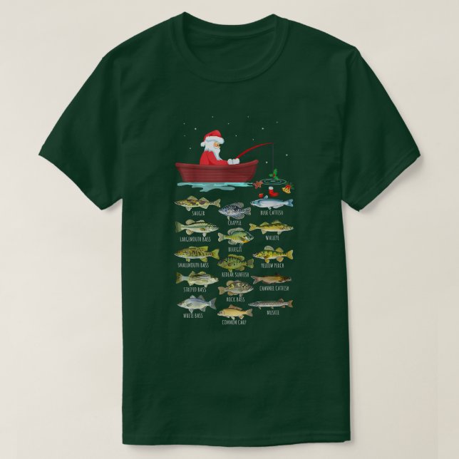 Merry Fishmas Funny Fishing Christmas Tree Lights  T-Shirt (Design Front)