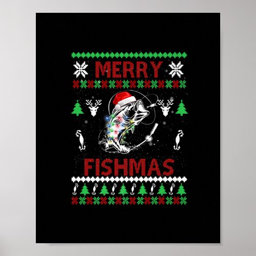 Merry Fishmas Funny Fishing Christmas UGLY Pajama Poster