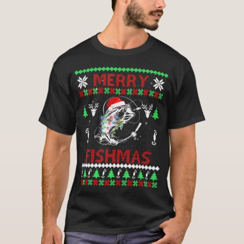 Merry Fishmas Funny Fishing Christmas UGLY Pajama T_Shirt
