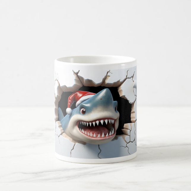 Merry fishmas funny shark christmas coffee mug (Center)
