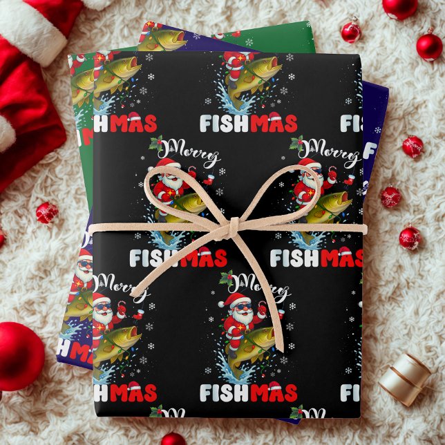 Merry Fishmas Gift Wrap, Fish Fishing Christmas Wrapping Paper Sheets (Creator Uploaded)