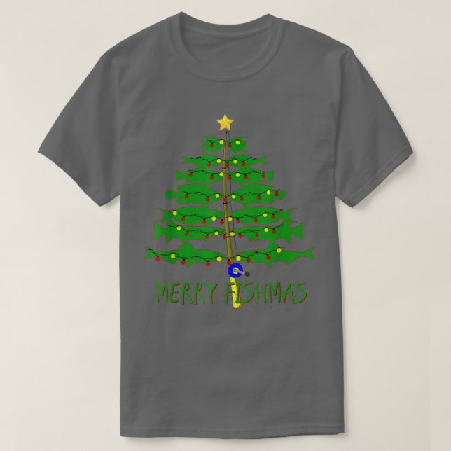 Merry Fishmas Merry Christmas Tree Fishing Funny  T-Shirt (Design Front)