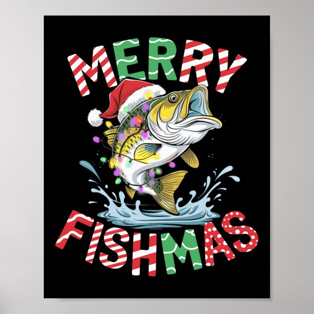Merry Fishmas Santa Fishing Funny Fisherman Christ Poster (Front)