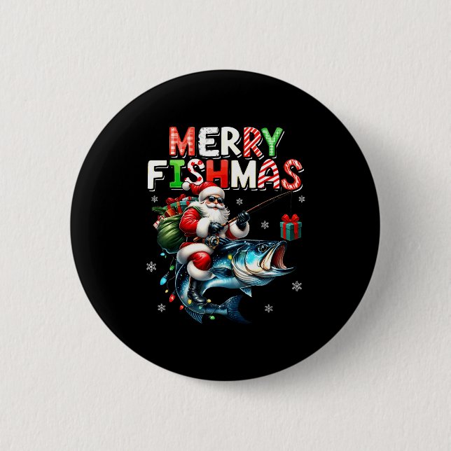 Merry Fishmas Santa Fishing Lovers Funny Fisherman Button (Front)