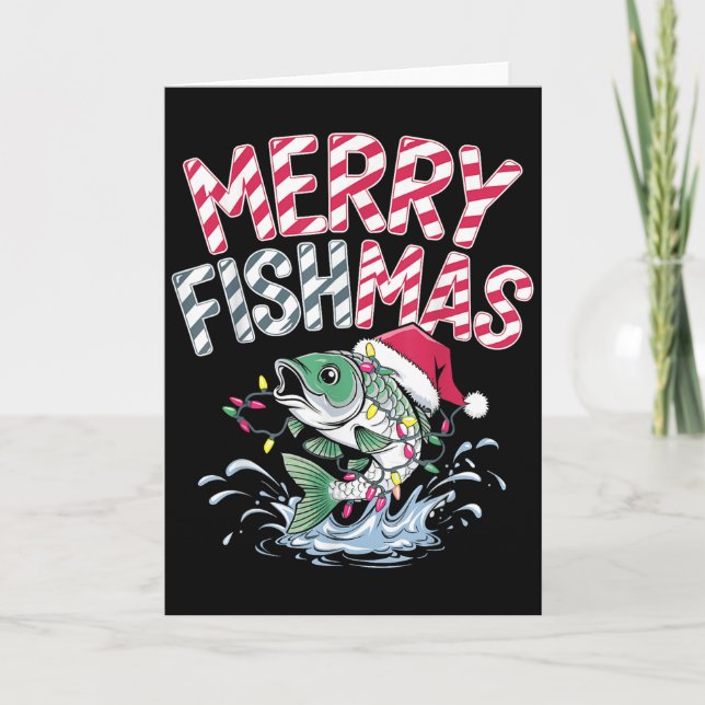 Merry Fishmas Santa Fishing Lovers Funny Fisherman Card (Front)