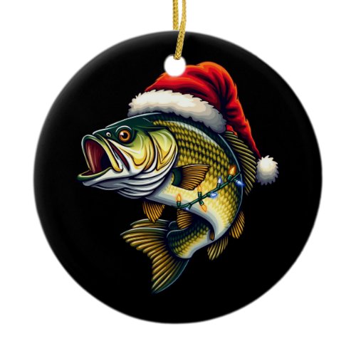 Merry Fishmas Santa Fishing Lovers Funny Fisherman Ceramic Ornament