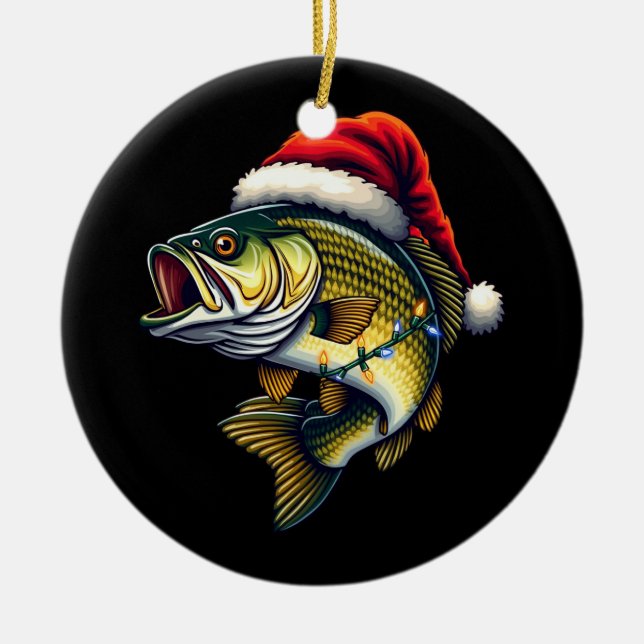 Merry Fishmas Santa Fishing Lovers Funny Fisherman Ceramic Ornament (Front)