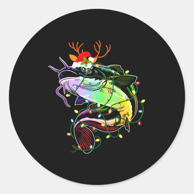 Merry Fishmas Santa Fishing Lovers Funny Fisherman Classic Round Sticker (Front)