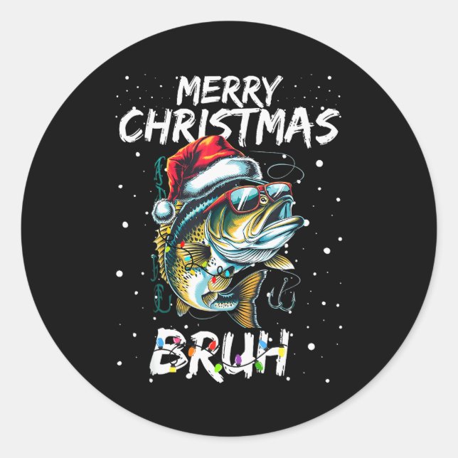 Merry Fishmas Santa Fishing Lovers Funny Fisherman Classic Round Sticker (Front)
