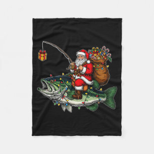 Merry Fishmas Santa Fishing Lovers Funny Fisherman Fleece Blanket