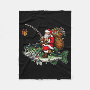 Merry Fishmas Santa Fishing Lovers Funny Fisherman Fleece Blanket