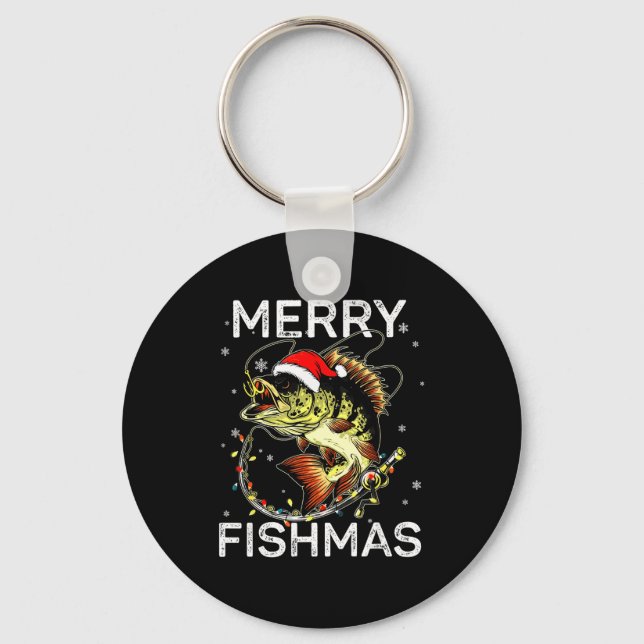 Merry Fishmas Santa Fishing Lovers Funny Fisherman Keychain (Front)