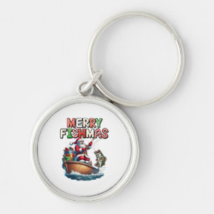 Merry Fishmas Santa Fishing Lovers Funny Fisherman Keychain