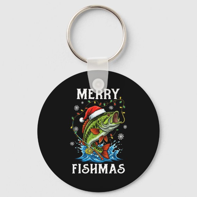 Merry Fishmas Santa Fishing Lovers Funny Fisherman Keychain (Front)