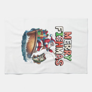 Merry Fishmas Santa Fishing Lovers Funny Fisherman Kitchen Towel