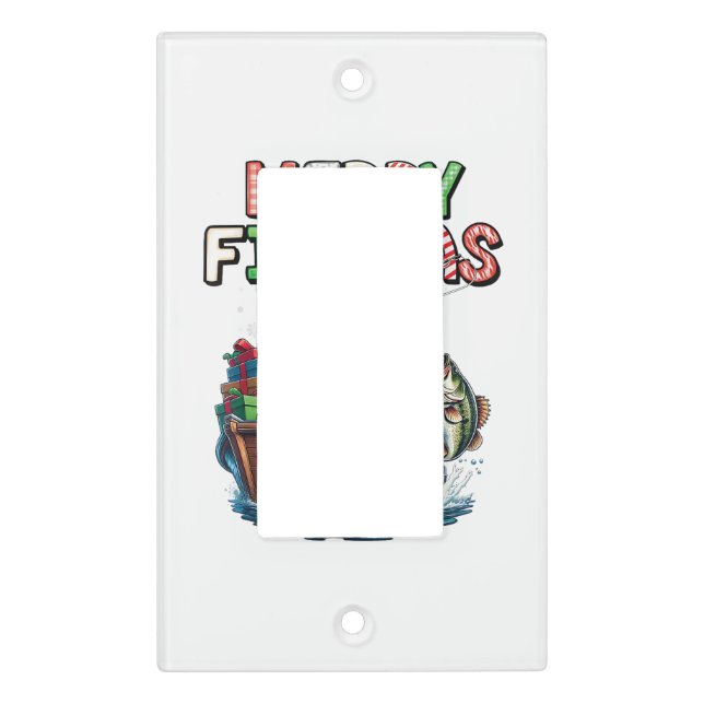 Merry Fishmas Santa Fishing Lovers Funny Fisherman Light Switch Cover (Front)