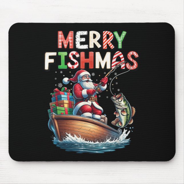 Merry Fishmas Santa Fishing Lovers Funny Fisherman Mouse Pad (Front)