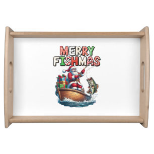 Merry Fishmas Santa Fishing Lovers Funny Fisherman Serving Tray