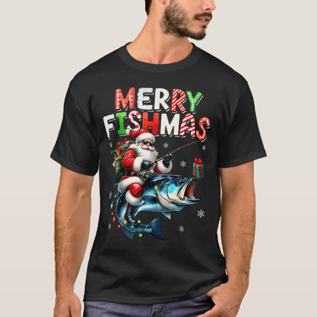 Merry Fishmas Santa Fishing Lovers Funny Fisherman T-Shirt (Front)