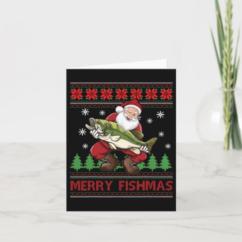 Merry Fishmas Santa Fishing Ugly Christmas Sweater Card