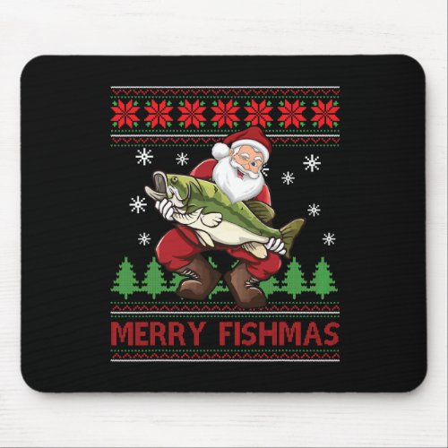 Merry Fishmas Santa Fishing Ugly Christmas Sweater Mouse Pad