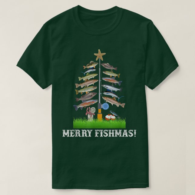 Merry Fishmas Tee Christmas Tree Fish Funny Fishin (Design Front)