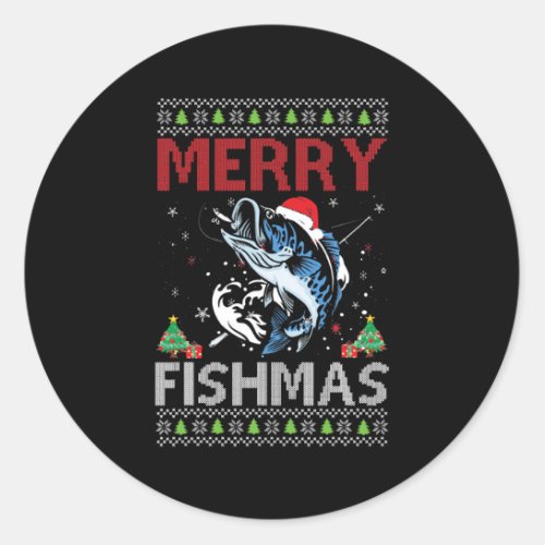 Merry Fishmas Ugly Christmas Fishing Gift Bass  Classic Round Sticker