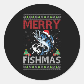 Merry Fishmas Ugly Christmas Fishing Gift Bass Classic Round Sticker