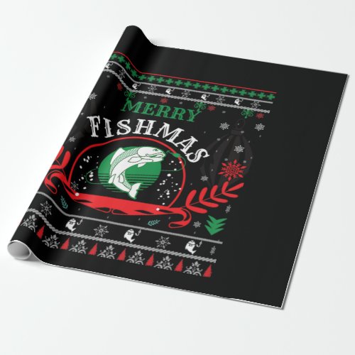 Merry Fishmas Ugly Christmas Sweater Fishing 1p Wrapping Paper