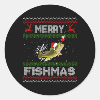 Merry Fishmas Ugly Fishing Bass Fish Classic Round Sticker