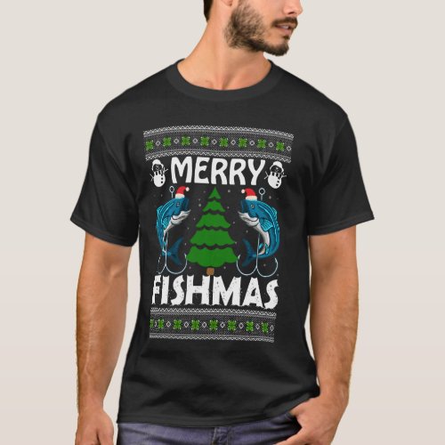 Merry Fishmas Ugly Sweater For Bass Fishing Dad An