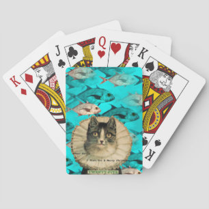 Merry Fishmas, Vintage Cat Christmas Humor Poker Cards