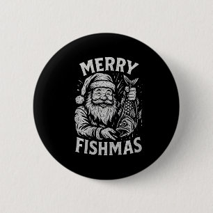 Merry Fishmas Vintage Santa Fishing Christmas Prem Button