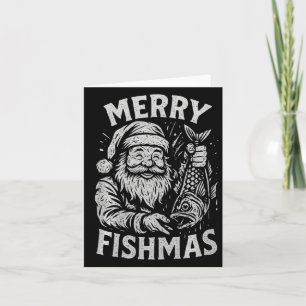 Merry Fishmas Vintage Santa Fishing Christmas Prem Card