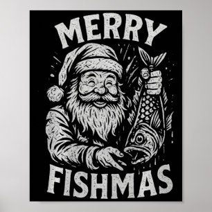 Merry Fishmas Vintage Santa Fishing Christmas Prem Poster