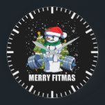 Merry Fitmas, Funny Christmas Snowman Gym Lifting Large Clock<br><div class="desc">This inspirational workout gift is great for enthusiasts of bodybuilding,  powerlifting,  weightlifting,  strength training,  exercise,  lifting and fitness! This is the perfect gift for a bodybuilder,  weightlifter or powerlifter close to you who loves to lift weights and make gains!</div>