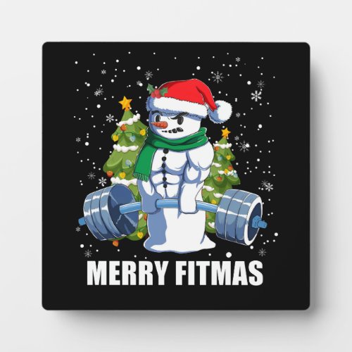 Merry Fitmas Funny Christmas Snowman Gym Lifting Plaque