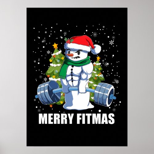 Merry Fitmas Funny Christmas Snowman Gym Lifting Poster