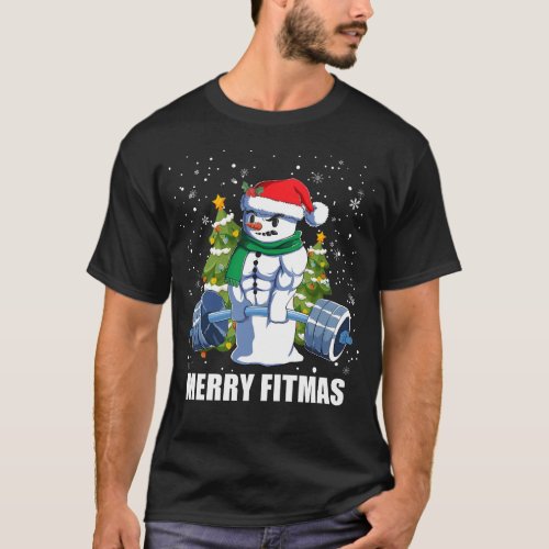 Merry Fitmas Funny Christmas Snowman Gym Lifting T_Shirt