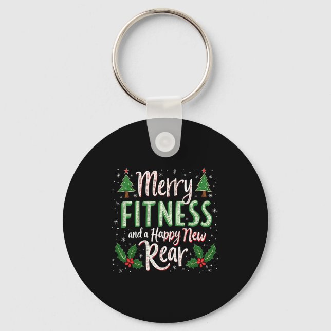 Merry Fitness And Happy New Rear Bodybuilding Xmas Keychain (Front)