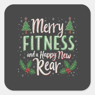 Merry Fitness and Happy New Rear Bodybuilding Xmas Square Sticker