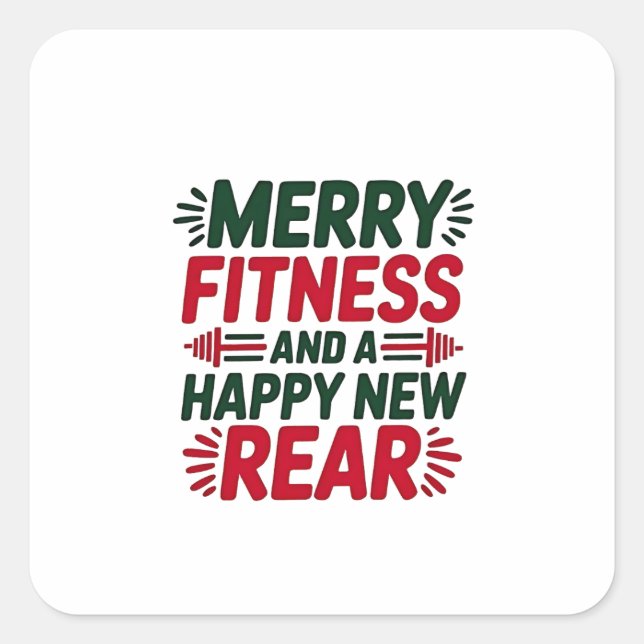 Merry Fitness and Happy New Rear Fitness Christmas Square Sticker (Front)
