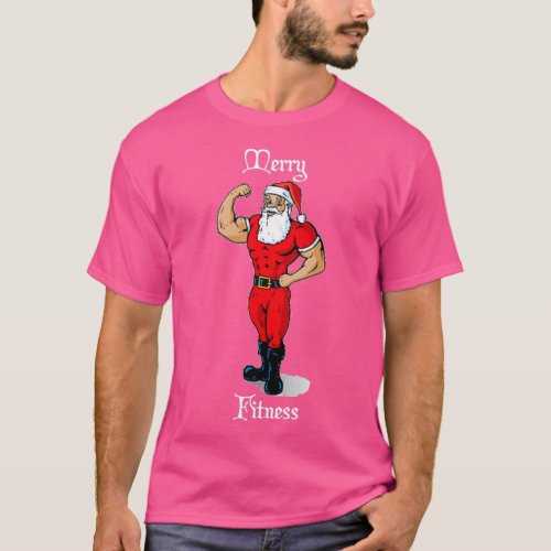 Merry Fitness Buff Santa Christmas And Mug  T_Shirt