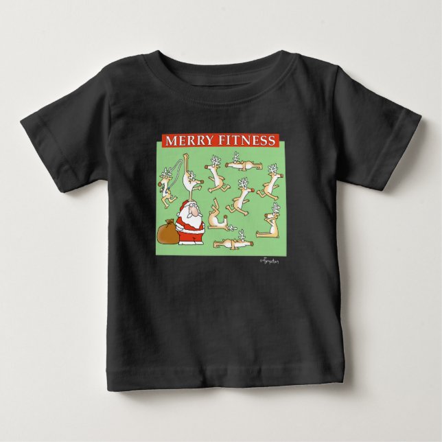 Merry Fitness exercise reindeer by Sandra Boynton Baby T-Shirt (Front)