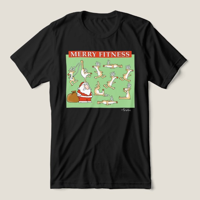 Merry Fitness exercise reindeer by Sandra Boynton Tri-Blend Shirt (Design Front)