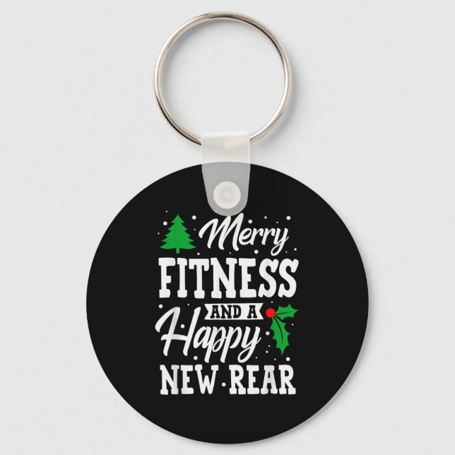 Merry Fitness Happy New Rear Workout Christmas  Keychain (Front)